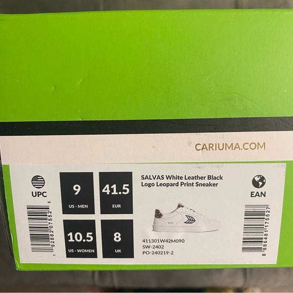 NIB Cariuma Salvas White Smooth Leather/Leopard Sneaker - Women’s 10.5/Men’s 9 - Picture 7 of 14
